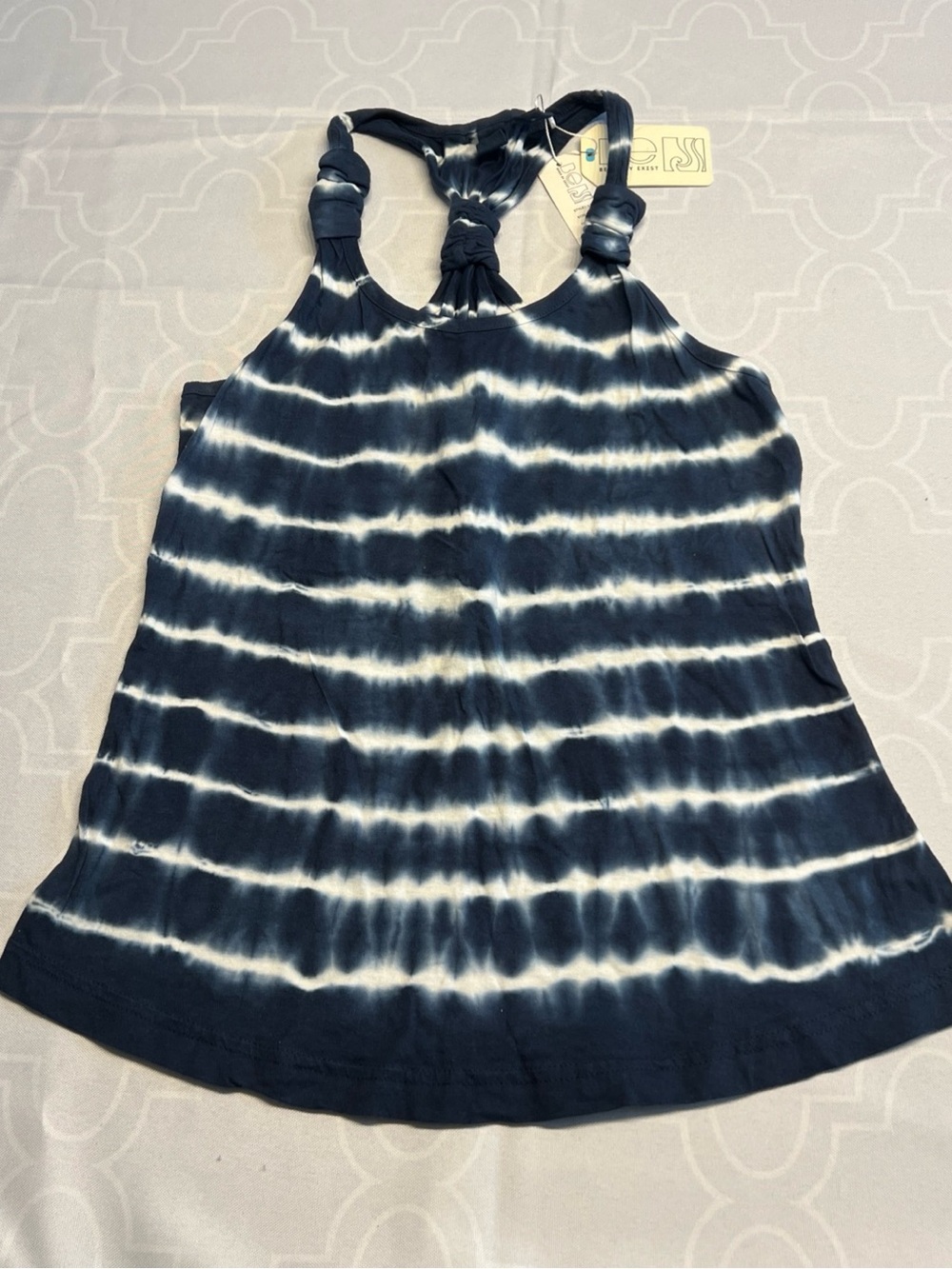 Beach By Exist Navy and White Tie-Dye Racerback Tank Top Small NWT